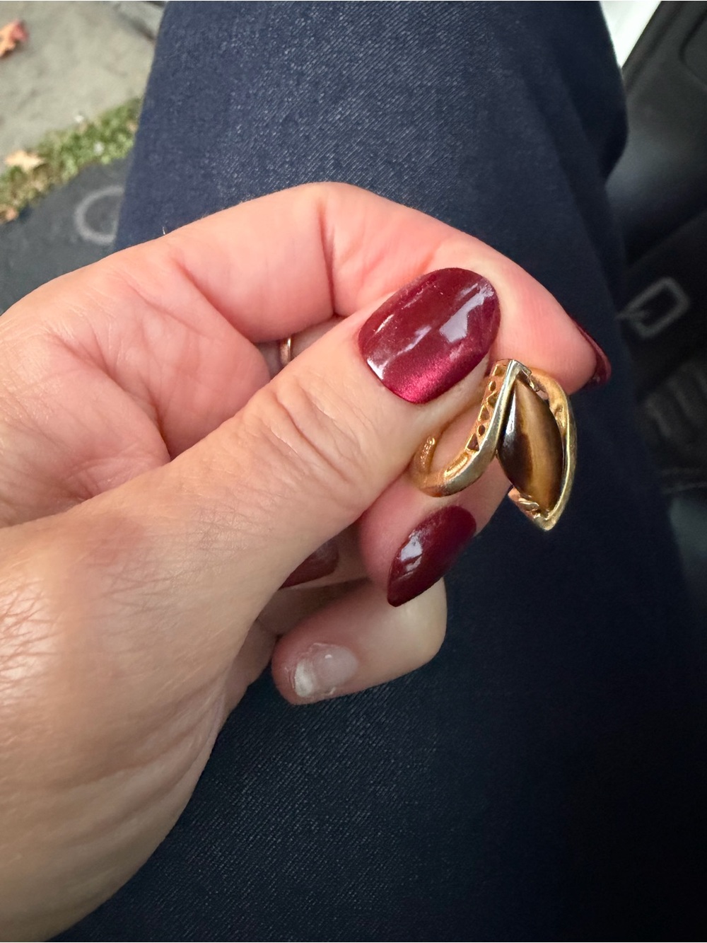 Vintage 70’s Tigers Eye Marquise Bypass Ring in 10kt Gold Hallmarked Size 7